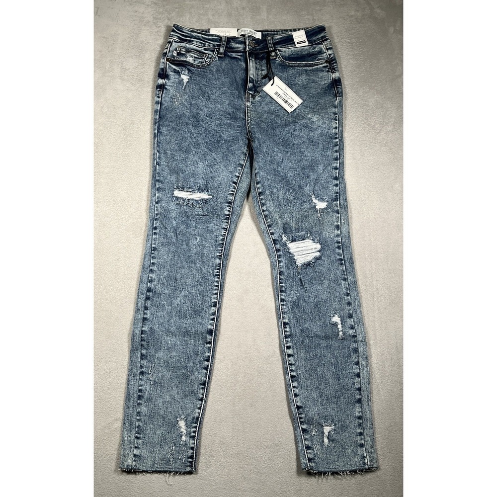 NWT-Judy Blue Jeans Womens 7/28 High Rise Torn Skinny Distressed‎ Acid Wash